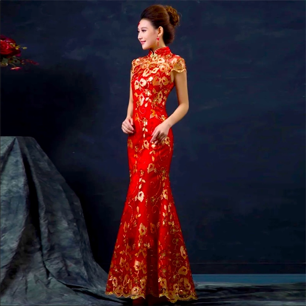 Chinese Cheongsam QuiPao Tea Ceremony Dress